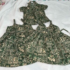 Green and Tan Patterned Family Outfit Set